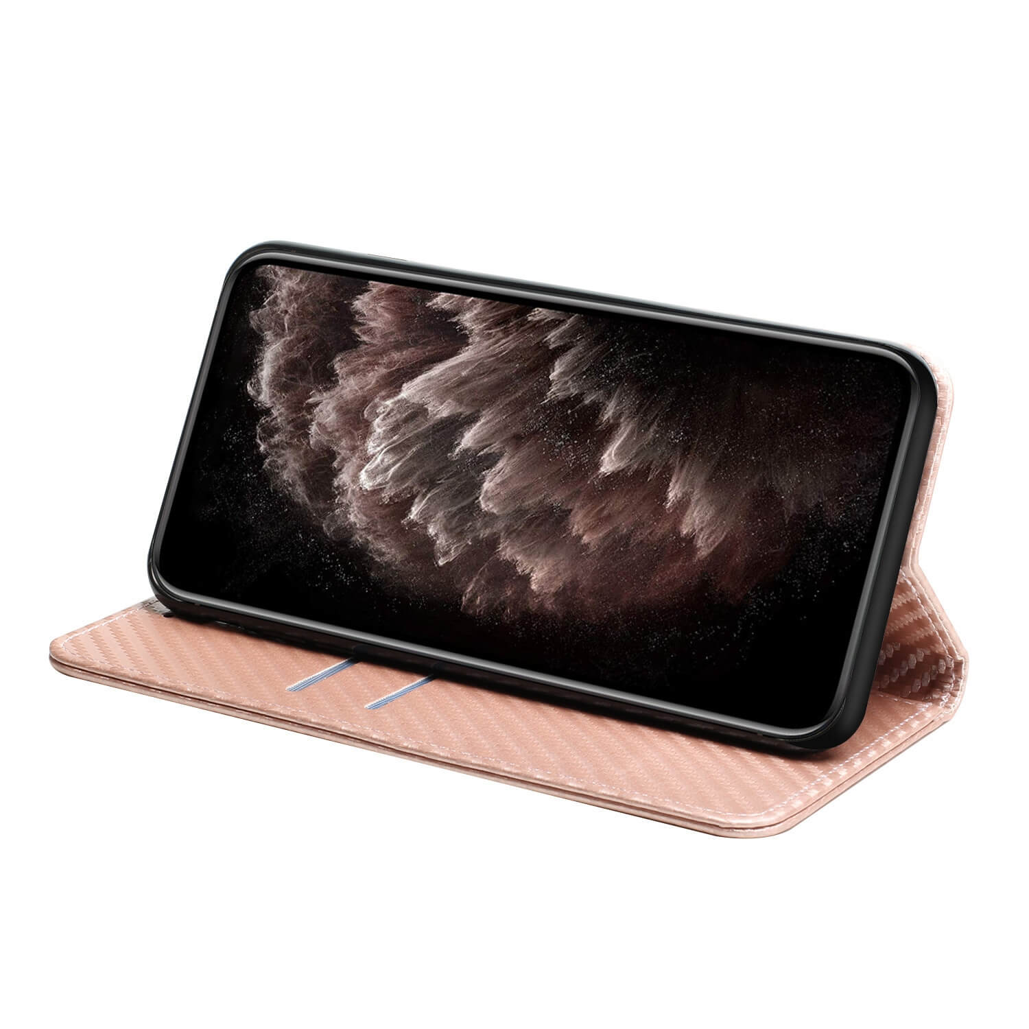 iPhone 14 Plus - Carbon Look Flip Case Cover rosa
