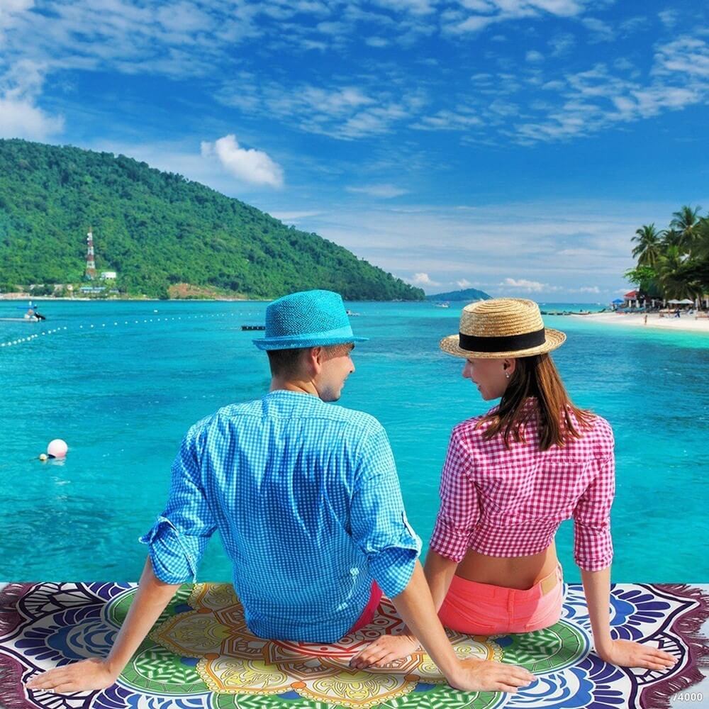 Rundes Strandtuch Mandala gelb