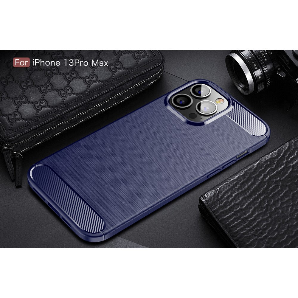 iPhone 13 Pro Max - Metall Carbon Look Gummi Hülle