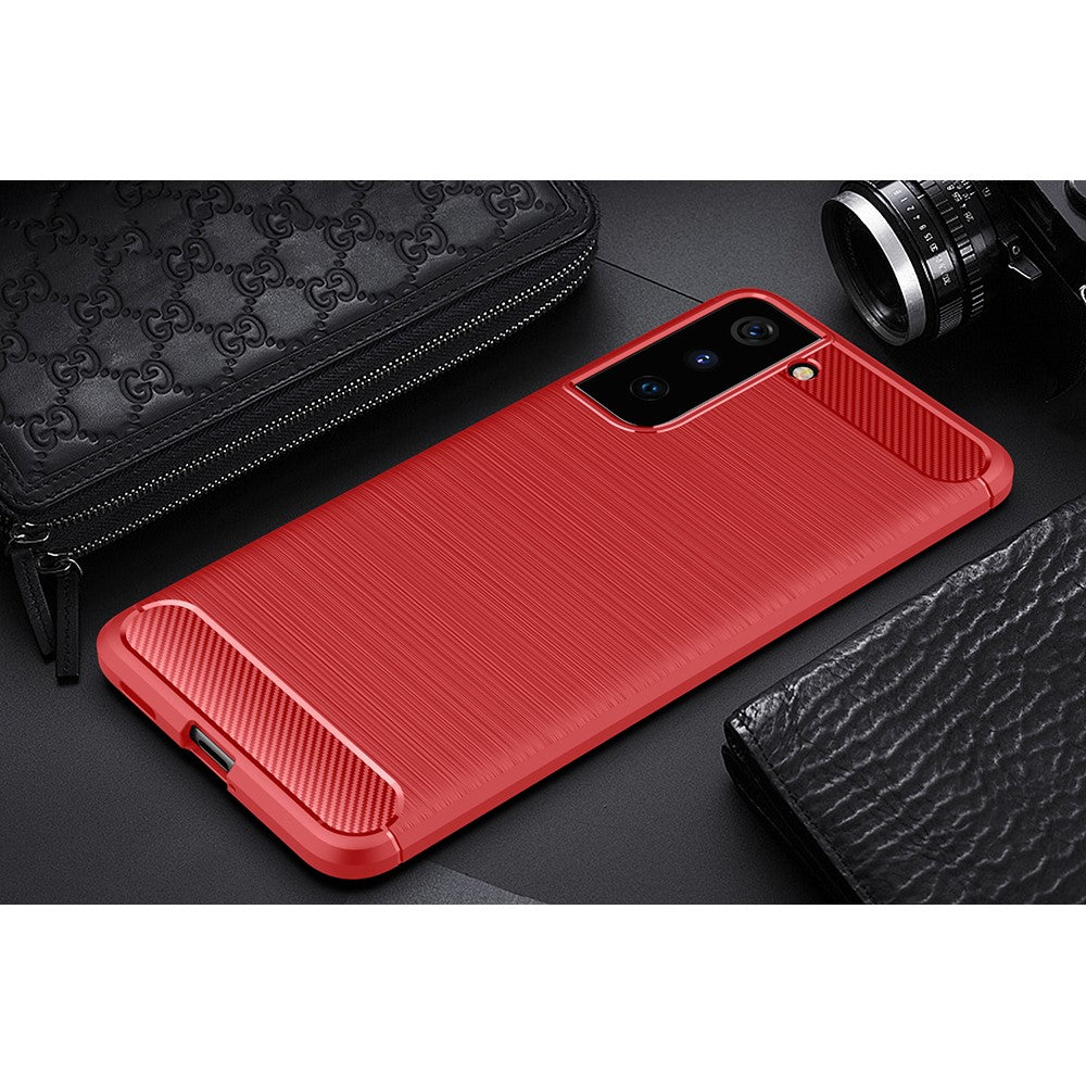 custodia Galaxy S21+ - Metallo Carbon Look Gomma rosso