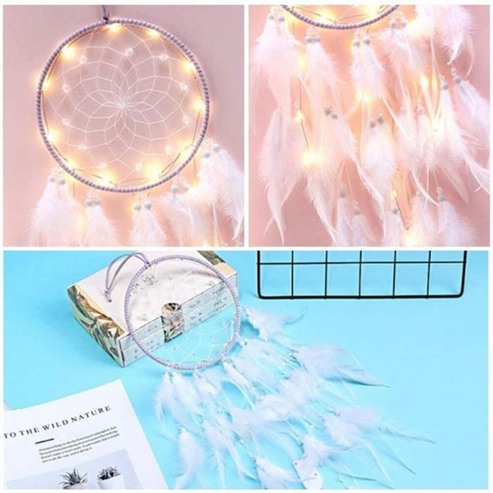 Traumfänger Dream Catcher mit LED weiss