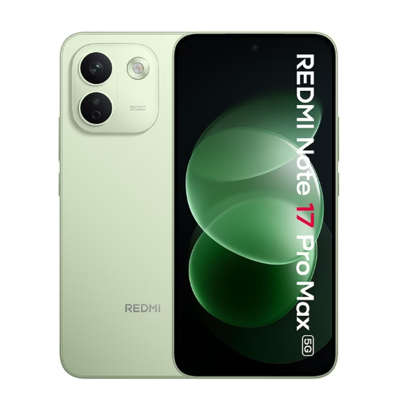 Das hellgrüne Redmi Note 17 Pro Max 5G-Smartphone, von vorne und von hinten gezeigt.