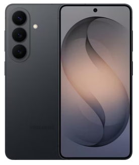 Ein schwarzes Smartphone mit drei rückseitigen Kameras und einem großen Bildschirm mit abstraktem Wirbelmuster.