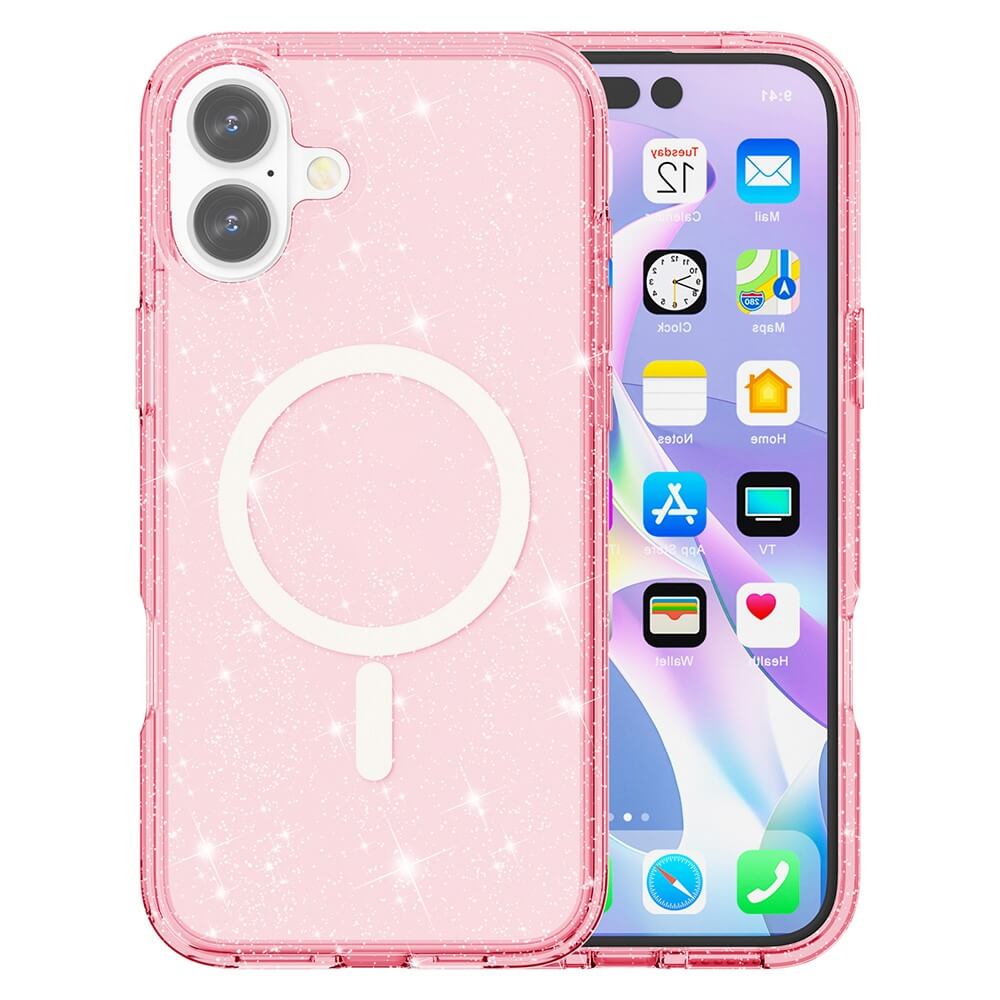 #farbe_pink|Das Cover-Discount iPhone 17 - Glitzer Case mit MagSafe verleiht dem iPhone 17 einen funkelnden Look und hebt die bunte Home-Screen-Ansicht stilvoll hervor.