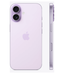 Hellviolettes Smartphone, das von hinten und von der Seite gezeigt wird, mit zwei rückseitigen Kameras und einem Apple-Logo.