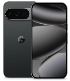 Ein schwarzes Google Pixel 8 Pro Smartphone, das sowohl die Vorderseite als auch die Rückseite mit Kameraleiste zeigt.