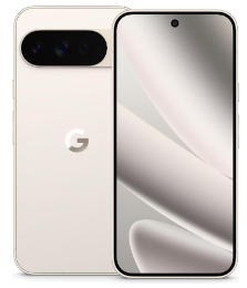 Ein weißes Google-Smartphone, das den vorderen Bildschirm und das hintere Kameramodul zeigt.