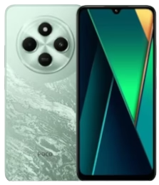 Ein Smartphone mit einem großen rückwärtigen Kameramodul und einem Bildschirm mit einem bunten abstrakten Design.