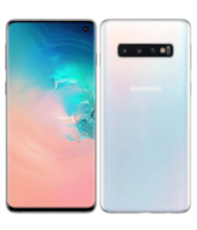 Vorder- und Rückansicht eines Samsung-Smartphones mit Farbverlaufsbildschirm und weißer Rückseite.