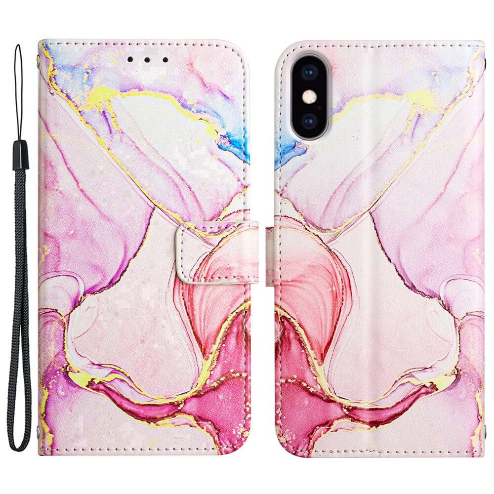 iPhone Xs / X- leather cover pink Marble