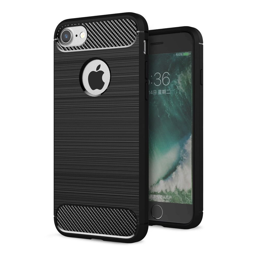 iPhone 8 / 7 - étui en caoutchouc silicone métal look carbone noir
