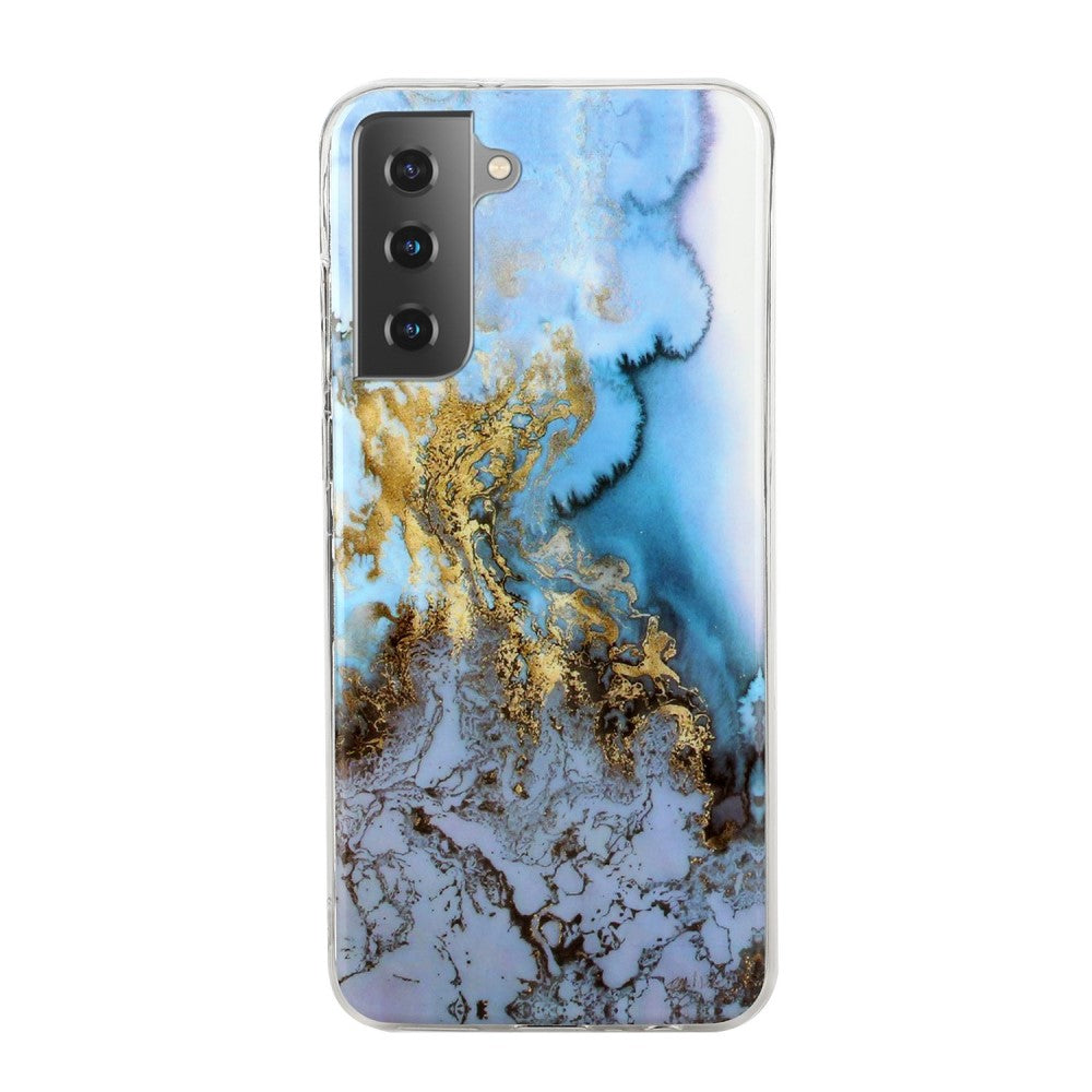 Galaxy S21 - Soft Silicone Rubber Case cyan Marble