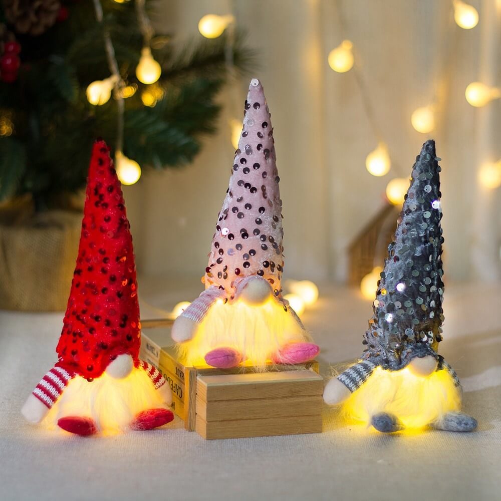 Set of 3 gnome Christmas decorations with LED