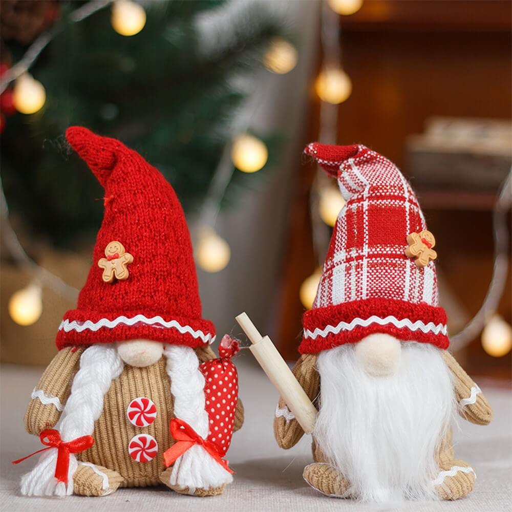 2er Set Wichtel Gnome im Lebkuchen-Kostüm Weihnachtsdeko