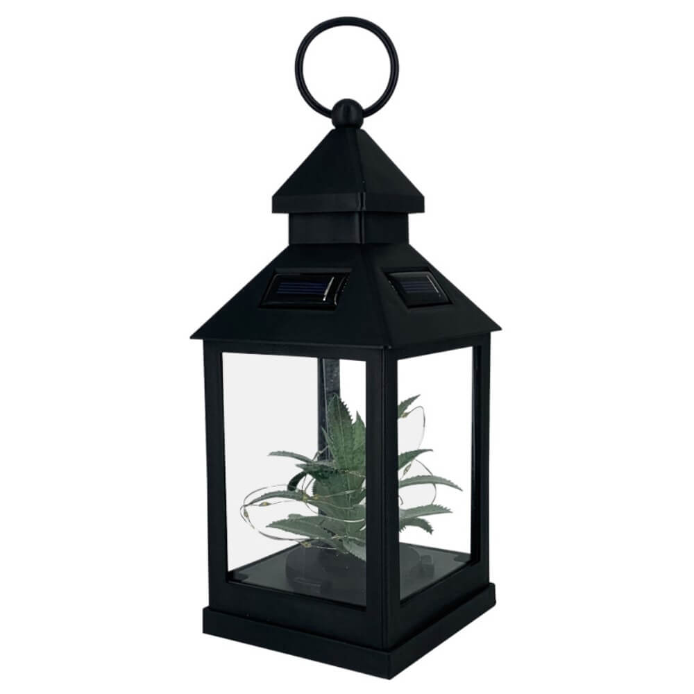 Die Cover-Discount Solar-Tischlampe LED-Laterne verfügt über klare Glasseiten und eine kleine künstliche Pflanze im Inneren und sorgt mit warmweißem Licht für eine gemütliche Atmosphäre im Innen- oder Außenbereich.