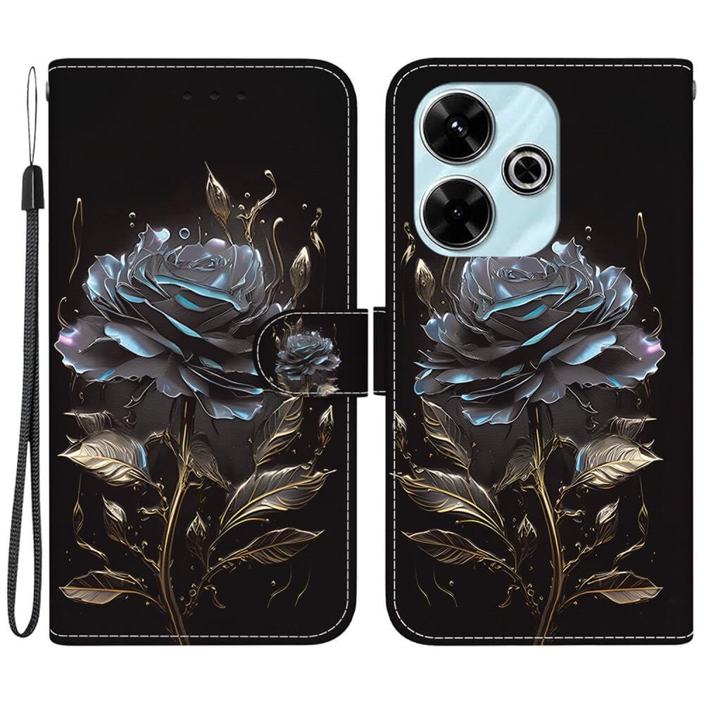 Xiaomi Redmi 13 / Poco M6 - Leather Case Cover Black Rose