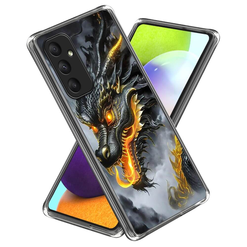 Die Cover-Discount Galaxy A35 - Cover Handyhülle mit stilvollem schwarzen und orangen Drachenmotiv schützt Ihr Smartphone modern und sorgt für einen echten Hingucker.