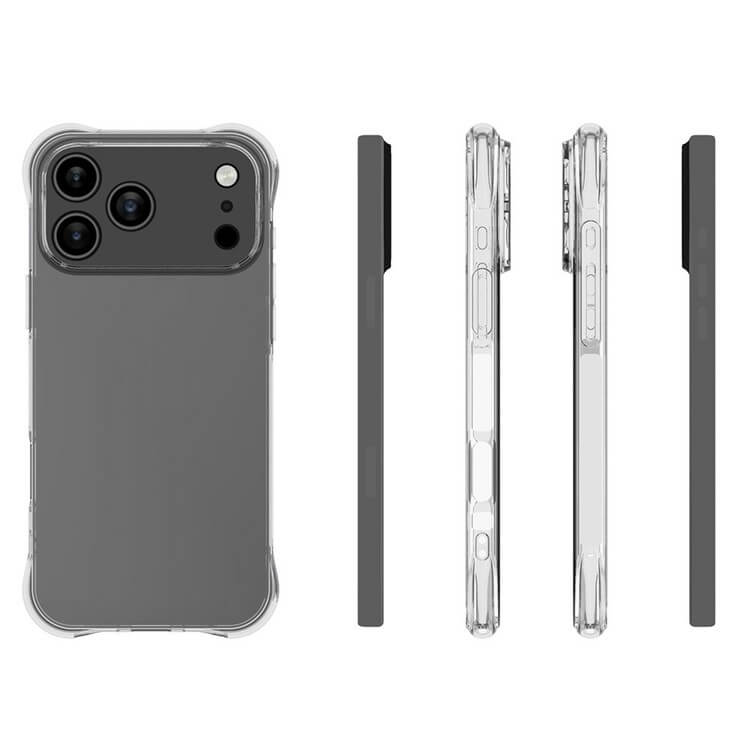 Das Cover-Discount iPhone 17 Pro Max - Drop Protection Silikon Case wird von der Rückseite und den Seiten gezeigt, wobei die präzisen Tasten- und Kameraausschnitte auf dieser klaren, schützenden Handyhülle hervorgehoben werden.
