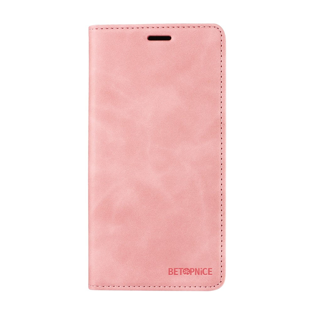 Ein geschlossenes rosa Sony Xperia 1 VII – Vintage Flip Case von Cover-Discount verfügt über eine Brieftaschenfunktion und „BETOPNICE“ in Rot in der unteren rechten Ecke aufgedruckt.