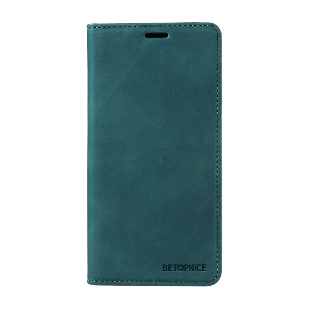 Das Cover-Discount Sony Xperia 1 VII Vintage Flip Case aus blaugrünem Leder verfügt unten rechts über ein geprägtes BETOPNICE-Logo und bietet eine praktische Brieftaschenfunktion zur Aufbewahrung Ihrer wichtigsten Dinge.