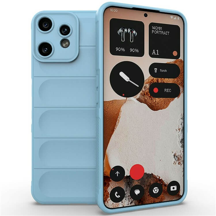Das CMF Phone 2 Pro von Cover-Discount kommt mit einer hellblauen Rugged Protective Hülle, einem minimalistischen Interface und drei rückseitigen Kameras für maximalen Schutz.