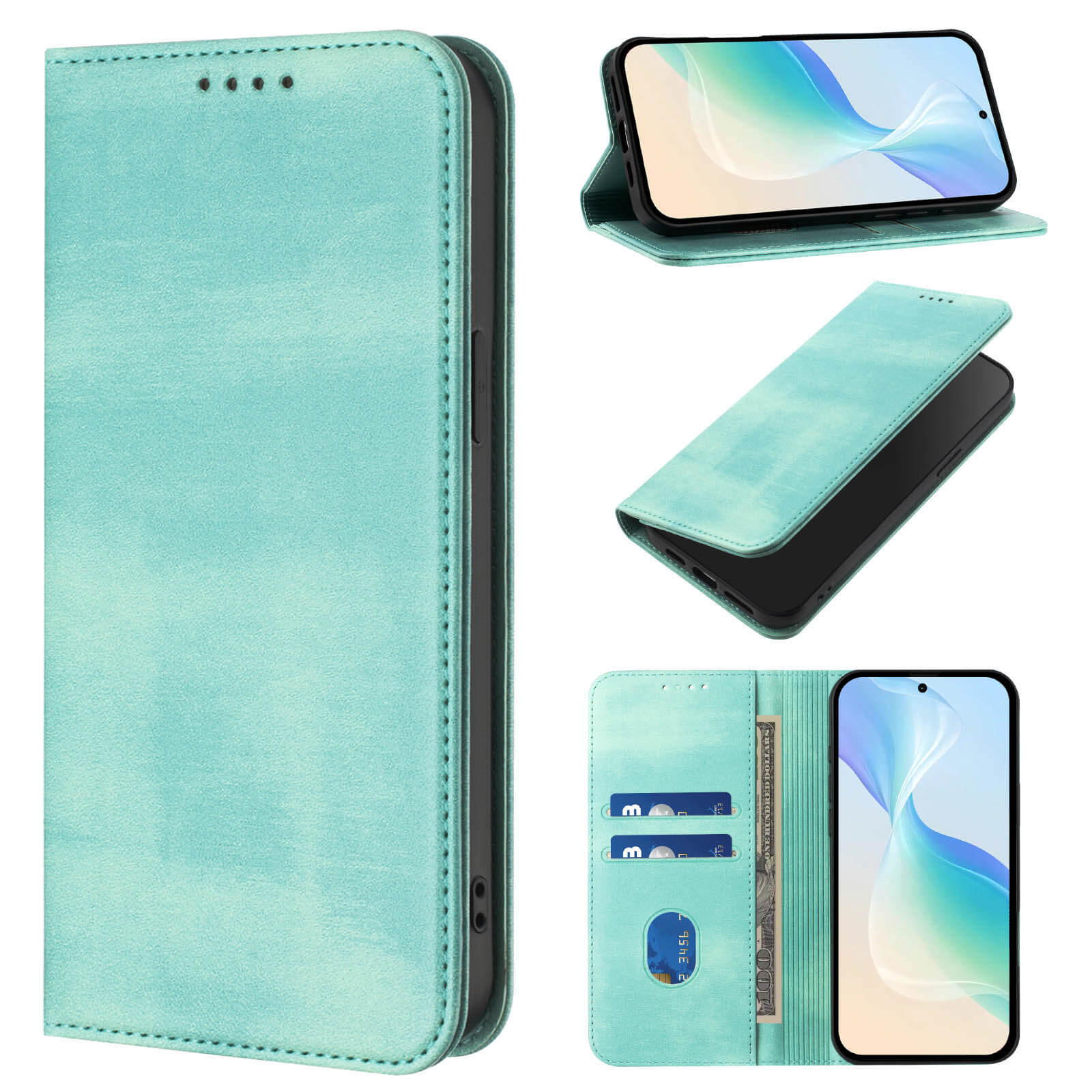 Cover-Discount CMF Phone 2 Pro - Flip Case mit RFID Blocker: praktische Handyhülle mit Kartenfächern, Standfunktion und Schutzhülle, das Smartphone wird aus verschiedenen Blickwinkeln gezeigt.