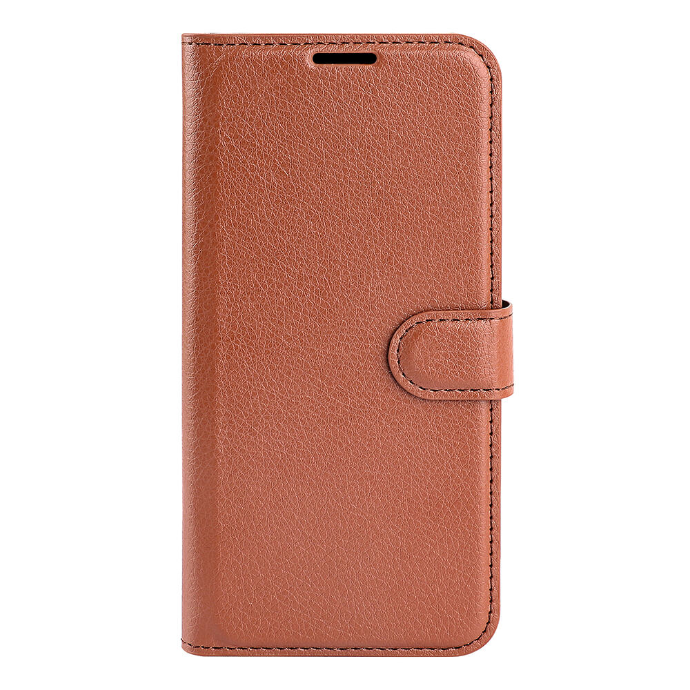 Die Cover-Discount iPhone 17 - Leder Etui Hülle, die geschlossen auf weißem Hintergrund abgebildet ist, bietet stilvollen Schutz und Komfort für Ihr Telefon.
