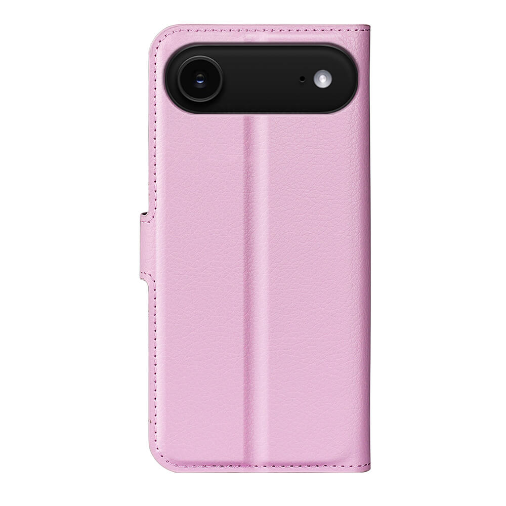 Die Cover-Discount iPhone 17 Air - Leder Etui Hülle in Pink verfügt über einen Kameraausschnitt und ein schlankes Rückseitendesign.
