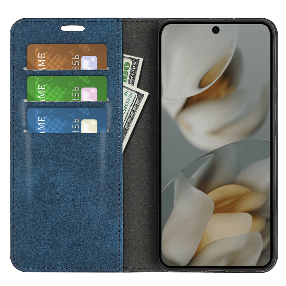 #farbe_blau|Das Cover-Discount Google Pixel 10 Pro XL - Stand Flip Case Hülle in Blau fasst Ihr Telefon, Bargeld und drei Karten und dient als praktische und stylische Brieftasche.