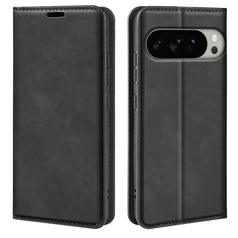 Das Stand Flip Case Hülle von Cover-Discount für das Google Pixel 10 Pro XL, das auf der Vorder- und Rückseite geschlossen gezeigt wird, verfügt über einen präzisen Kameraausschnitt und zugängliche Seitentasten.