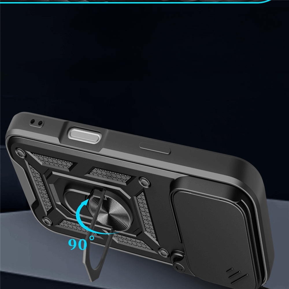 #farbe_schwarz|Das Cover-Discount iPhone 17 Pro - Armor Case mit Kickstand bietet robusten Schutz und Stil, mit integriertem 90°-Kickstand für horizontalen Halt.