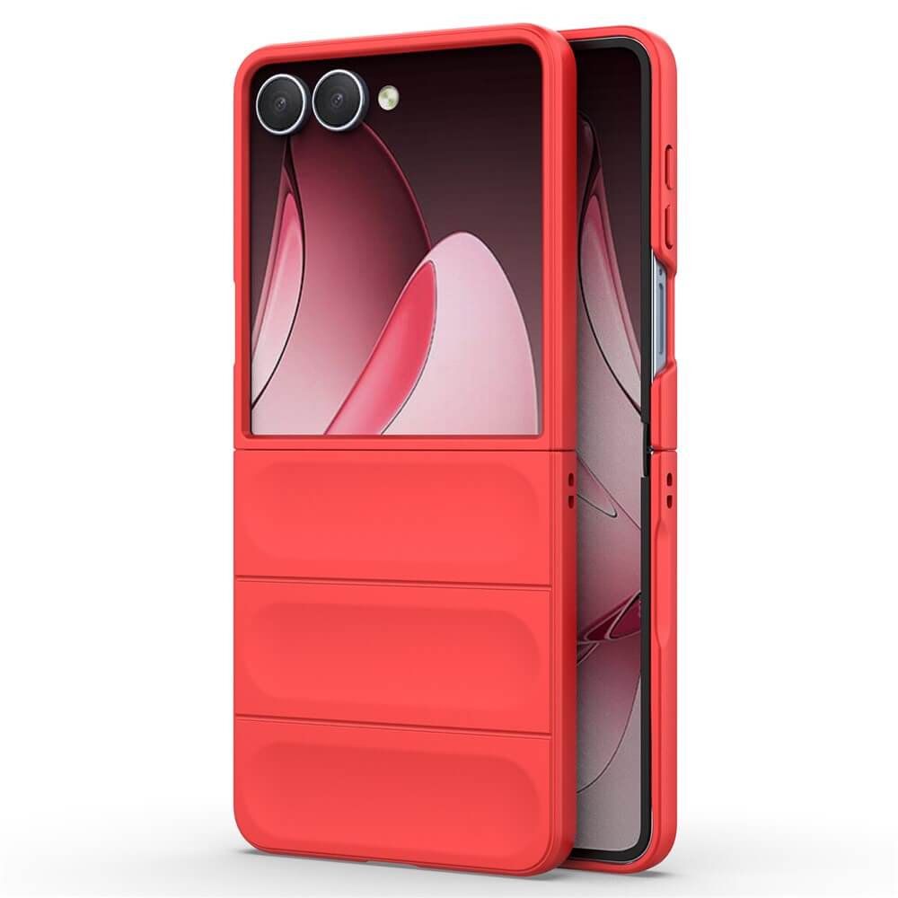 #farbe_rot|Die Cover-Discount Galaxy Z Fold7 - Rugged Protective Hülle in Rot bietet maximalen Schutz für Ihr faltbares Smartphone und hebt dessen rückseitige Dual-Kameras hervor, während es teilweise geöffnet ist.