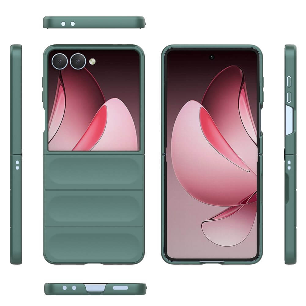 Die Cover-Discount Galaxy Z Fold7 - Rugged Protective Hülle zeigt sich aus mehreren Blickwinkeln mit einem floralen Bildschirmdesign. Diese stilvolle Hülle gewährleistet maximalen Schutz und Funktionalität für Ihr Gerät.