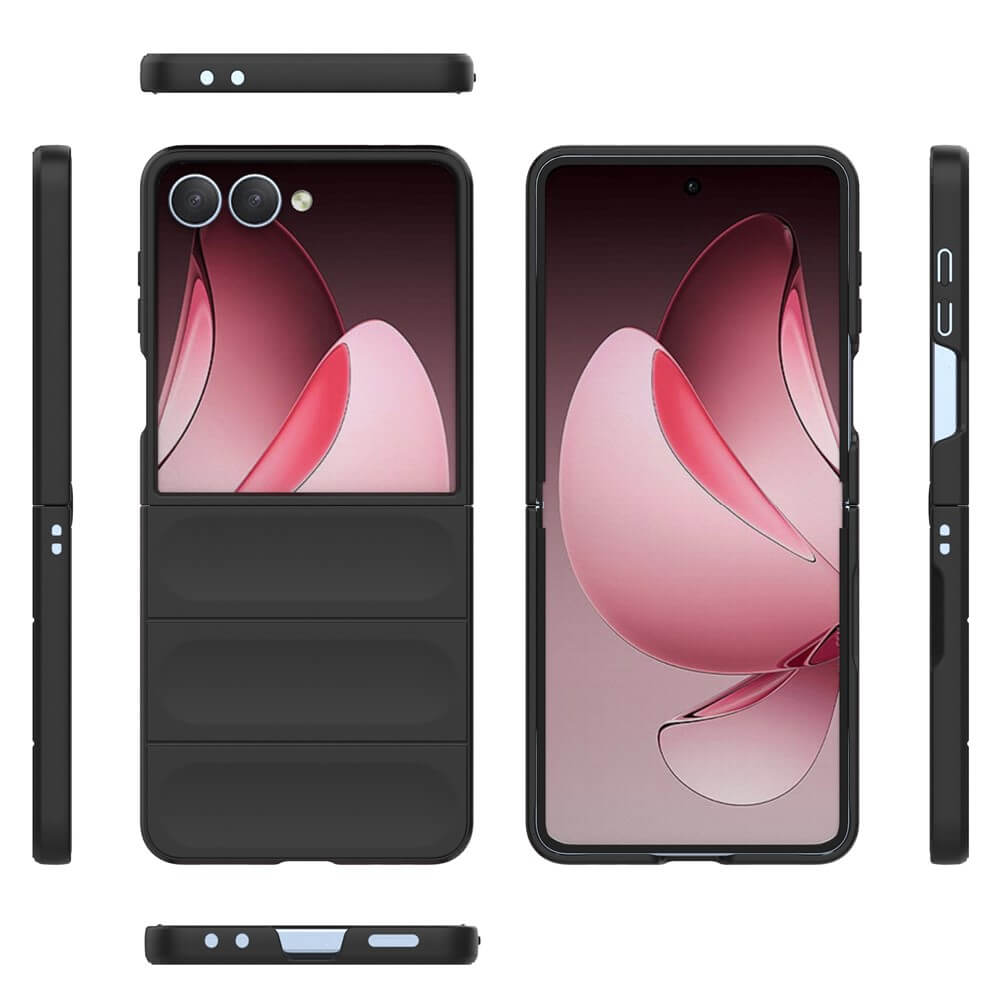 Die Cover-Discount Galaxy Z Fold7 - Rugged Protective Hülle schützt Ihr faltbares Smartphone maximal und stilvoll. Gezeigt aus mehreren Perspektiven mit pinkem Blumen-Wallpaper auf dem Display.