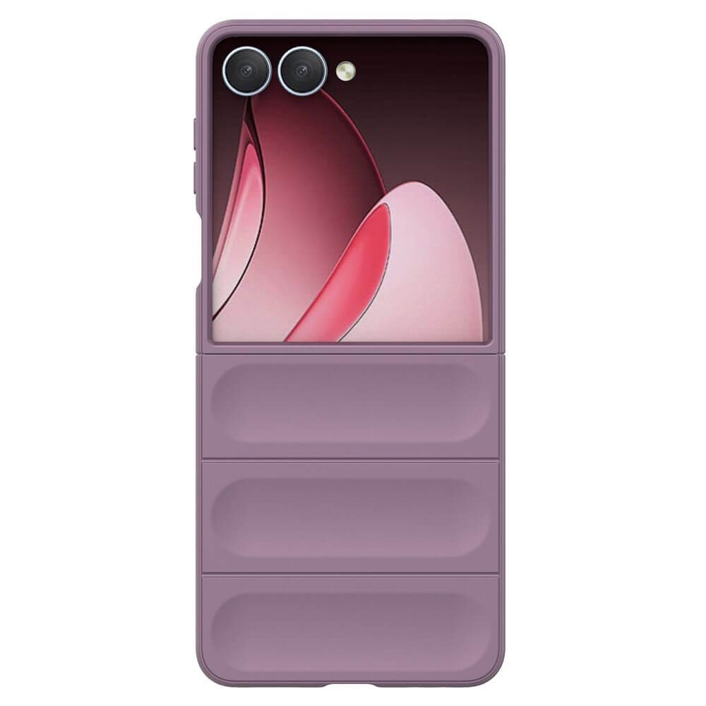 Die Cover-Discount Galaxy Z Fold7 - Rugged Protective Hülle in Lila bietet maximalen Schutz für Ihr Klapphandy und zeigt ein pinkes abstraktes Wallpaper auf dem Bildschirm.