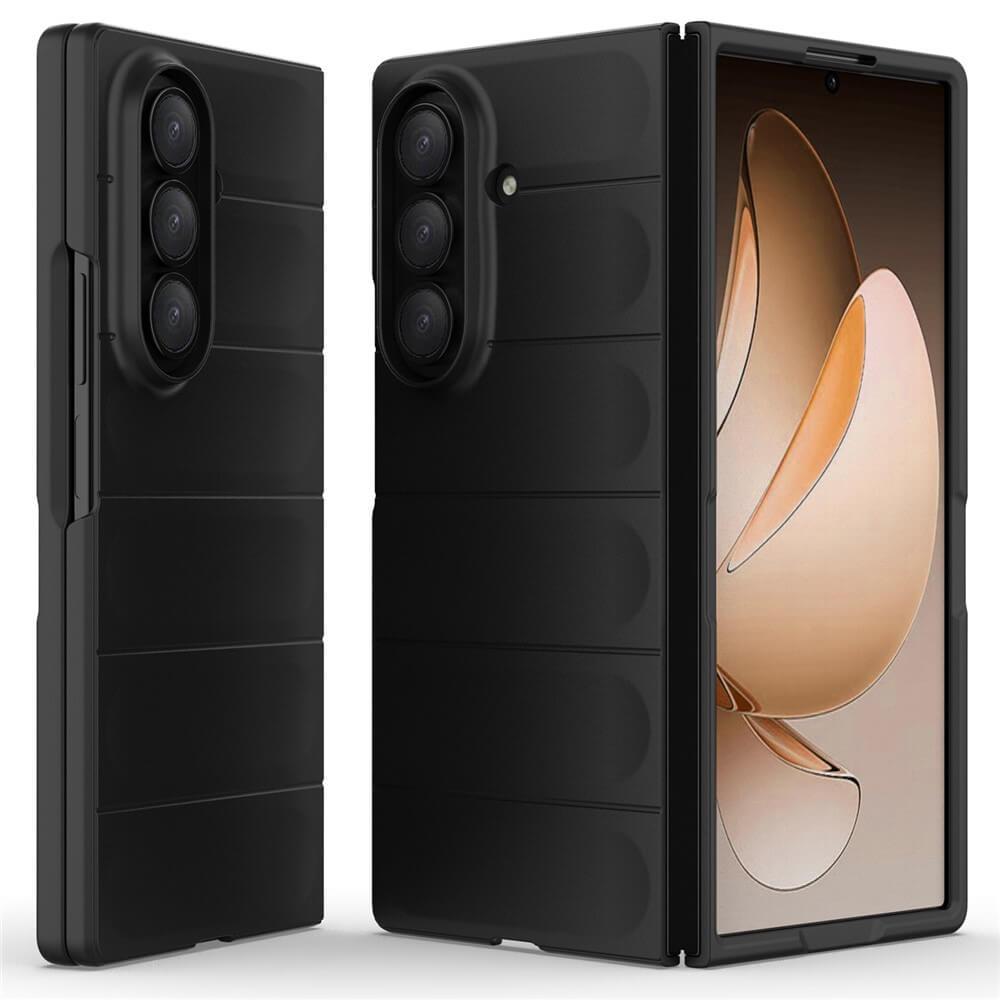 Zwei schwarze Cover-Discount Galaxy Z Fold7 - Rugged Protective Hüllen - eine für die Kamera, eine für den Bildschirm - bieten maximalen Schutz in einem schlanken, faltbaren Design. Robuste Bauweise hält Ihr Gerät aus jedem Winkel geschützt.