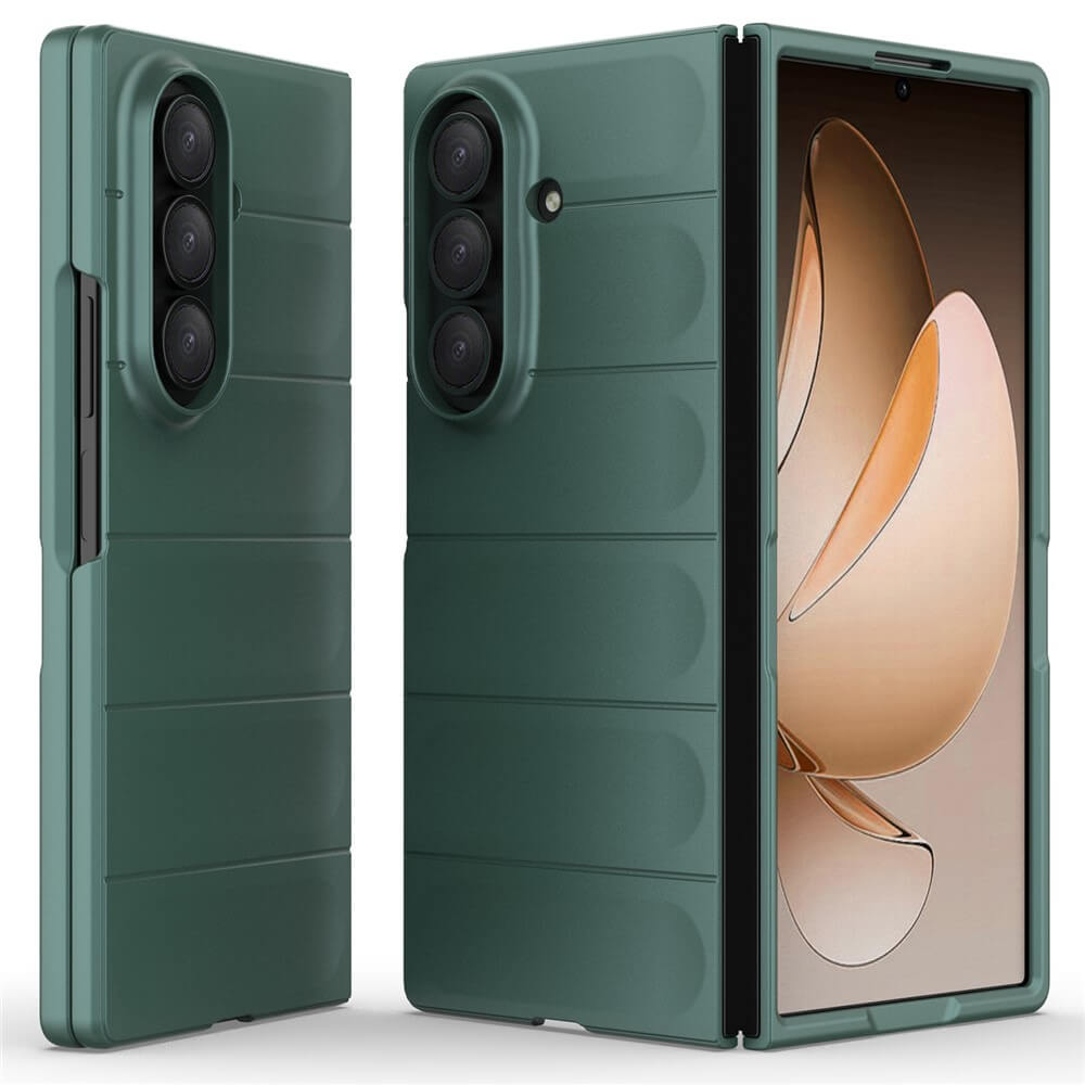 Die von vorne und hinten gezeigte Galaxy Z Fold7 - Rugged Protective Hülle in Grün von Cover-Discount bietet optimalen Schutz für Ihr faltbares Smartphone - so bleibt Ihr Gerät sicher und stylish zugleich.