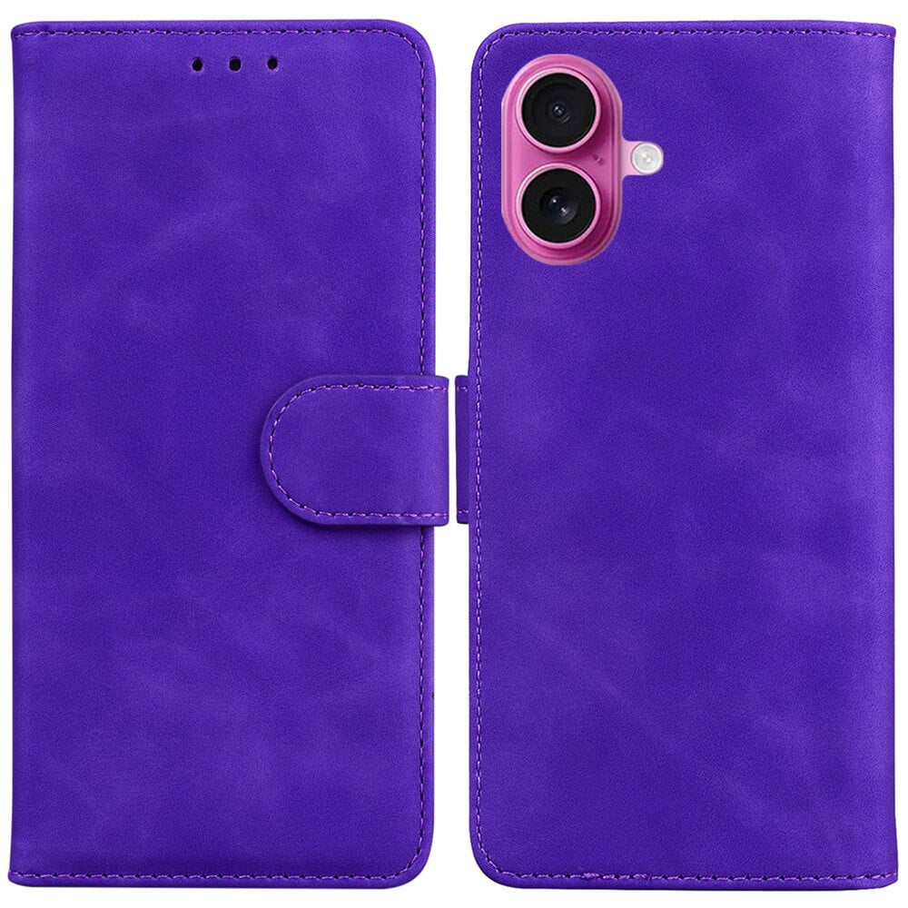 Die Cover-Discount iPhone 17 - Solide Leder Etui Hülle ist eine lila PU-Leder Handyhülle mit Kameraausschnitt und Magnetverschluss, ideal als Handyhülle Portemonnaie. Zeigt sowohl Vorder- und Rückseite für einen vollständigen Schutz.