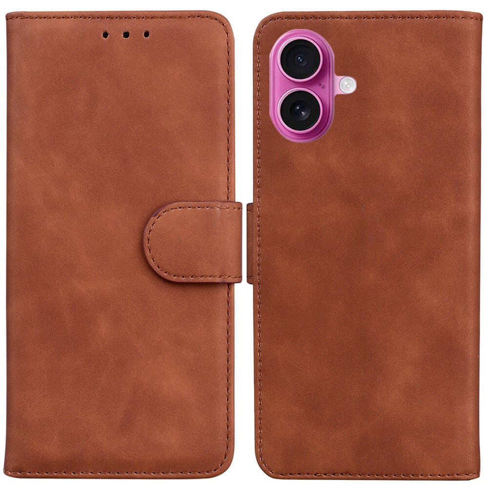 Die Cover-Discount iPhone 17 - Solide Leder Etui Hülle in Braun bietet eine geschlossene PU-Lederhülle mit sichtbarem Kameraausschnitt und Vorderklappe; sie dient als stilvolle Handyhülle und Portemonnaie für zusätzlichen Komfort.
