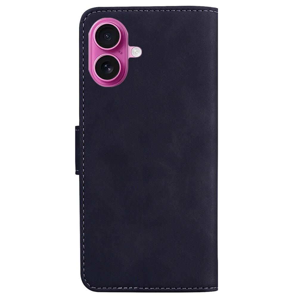 Die Cover-Discount iPhone 17 - Solide Leder Etui Hülle ist eine dunkle PU-Leder Handyhülle Portemonnaie mit weißen Nähten, zugeschnitten auf Telefone mit Dual-Rückkameras und einem Blitzlicht perfekt passen.