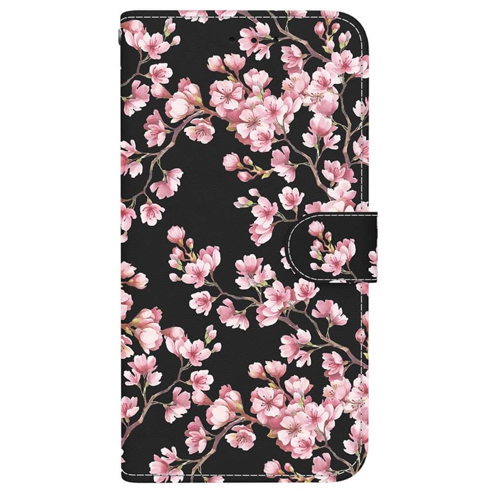Die Cover-Discount iPhone 17 Pro Max - Tasche Hülle mit Blüten Motiv zeigt pinke Kirschblüten auf dunklen Ästen vor schwarzem Hintergrund - stilvoller Schutz für Ihr Smartphone.