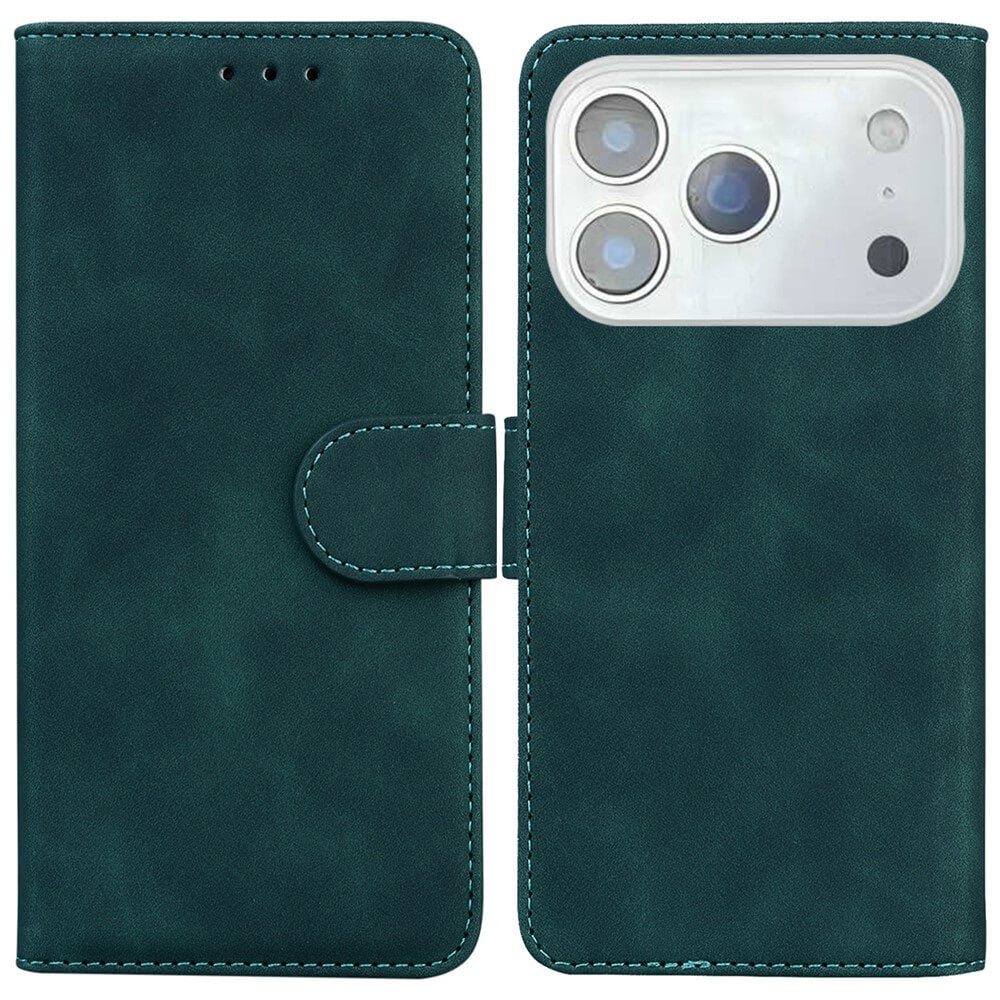 Cover-Discount iPhone 17 Pro Max - Solide Leder Etui Hülle in Teal mit Kartenfach und magnetischem Verschluss, offen gezeigt mit Vorder- und Rückansicht.