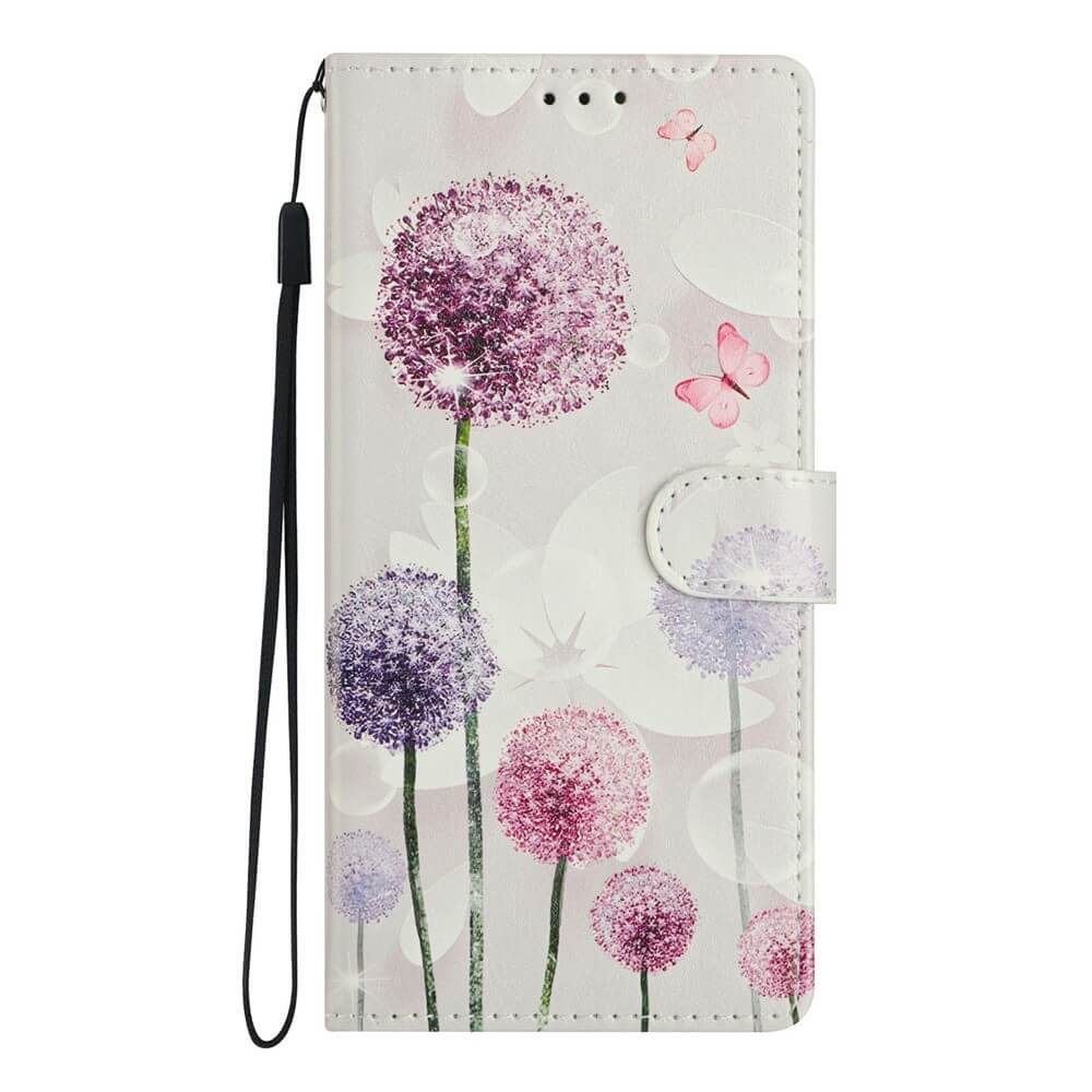Die Cover-Discount iPhone 17 Air Tasche Hülle mit Blüten Motiv zeigt zarte Pastell-Pusteblumen, rosa Schmetterlinge und besitzt ein praktisches Trageband - idealer Schutz für dein iPhone 17.