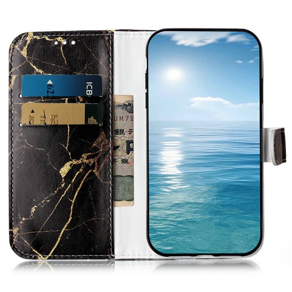 Das Cover-Discount iPhone 17 Air Etui mit Marble Motiv bewahrt Karten und Bargeld auf, während Ihr Telefon ein stilvolles Marmor-Design präsentiert.