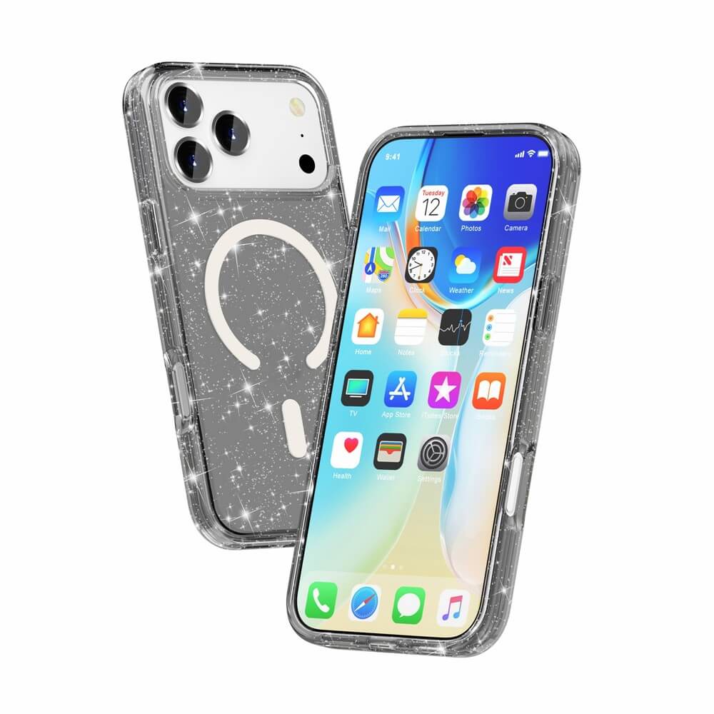 Das Cover-Discount iPhone 17 Pro Max - Glitzer Case mit MagSafe verleiht deinem Handy funkelnden Schutz und zeigt Home- sowie Kameraseite stilvoll an.