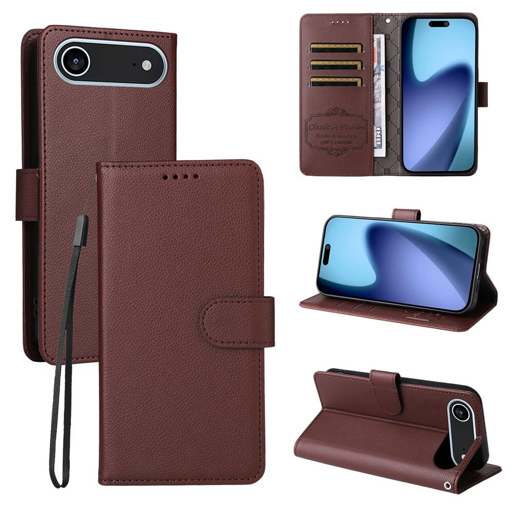 Die Cover-Discount iPhone 17 Air - Lederoptik-Hülle mit strukturierter Oberfläche bietet RFID-Schutz, Brieftaschenfunktion mit Kartenfächern und kann als Ständer verwendet werden - idealer Rundumschutz für Ihr Smartphone.