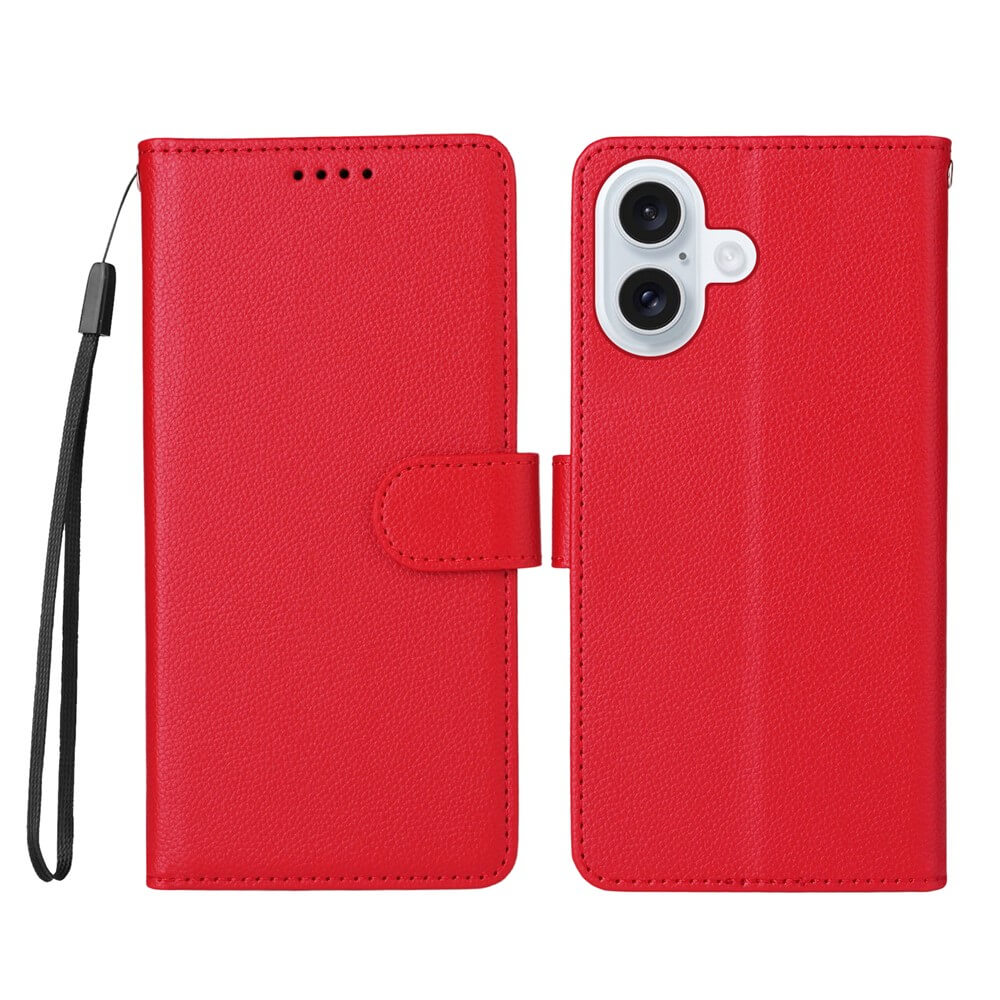 Die Cover-Discount iPhone 17 Lederoptik-Hülle mit strukturierter Oberfläche verfügt über ein Brieftaschendesign, eine Handgelenkschlaufe, geräumige Fächer und RFID-Schutz für zusätzliche Sicherheit.