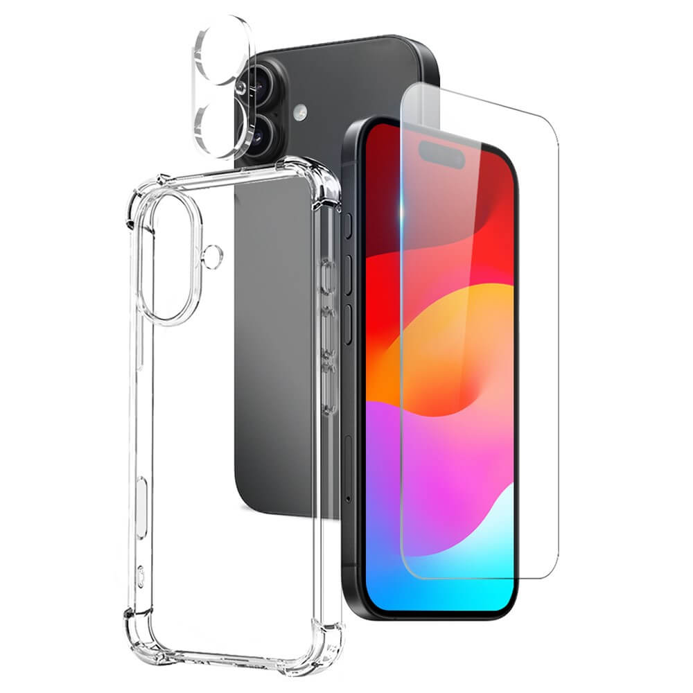 Das iPhone 17 - NORTHJO 3-in-1 Set Handyhülle und Panzergläser von NORTHJO zeigt Handyhülle, Smartphone, Panzerglas-Display und Kameraschutz zusammen.