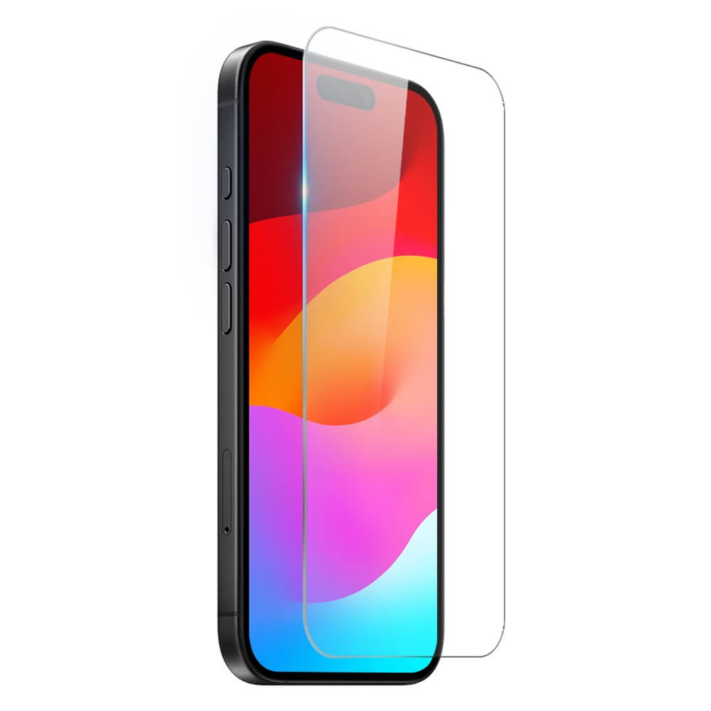 Das NORTHJO iPhone 17 Air 3-in-1 Set zeigt ein farbenfrohes Display, wenn eine transparente Panzerglas-Schutzfolie auf dem Smartphone angebracht ist.