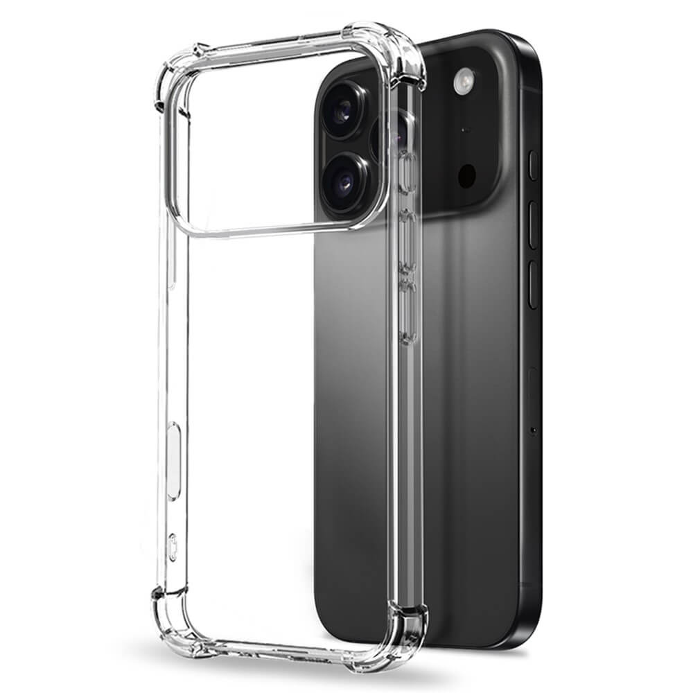 Das NORTHJO 3-in-1 Set für das iPhone 17 Pro Max besteht aus einer durchsichtigen Handyhülle, die neben einer schwarzen Dual-Kamera abgebildet ist, und bietet Rundumschutz für das Smartphone und robusten Displayschutz aus Panzerglas.